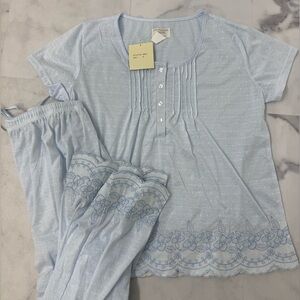 Lati Fashion Intimates Light Blue Embroidered Sleepwear PJ Set